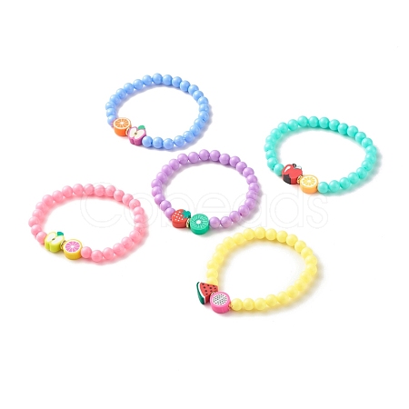 Handmade Polymer Clay Fruit Stretch Bracelet with Round Beads for Kids BJEW-JB07583-1