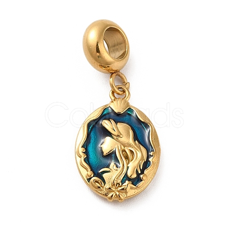Ion Plating(IP) 304 Stainless Steel Dodger Blue Enamel European Dangle Charms STAS-G308-34G-1