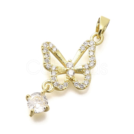Rack Plating Brass Micro Pave Clear Cubic Zirconia Pendants KK-M309-16G-03-1