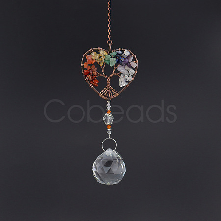 Tree of Life Natural Mixed Stone Chips Hanging Suncatchers TREE-PW0004-08B-1