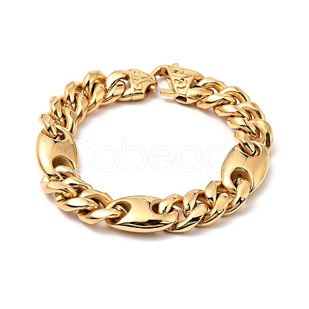 Ion Plating(IP) 304 Stainless Steel Coffee Bean Link Chain Bracelet for Men Women BJEW-E009-19G-02-1
