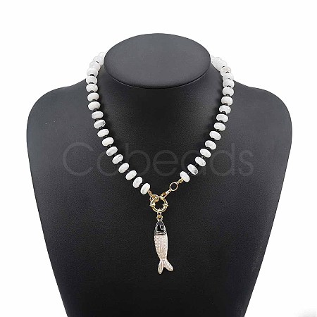 Bohemian Alloy Enamel Fish Pendant Rondelle Resin Beaded Necklaces for Women WGAFD1E-01-1