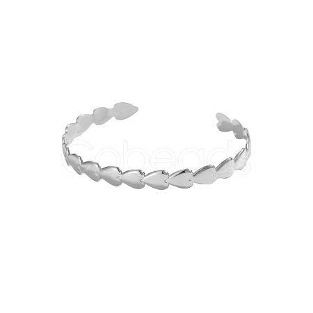 Heart 304 Stainless Steel Cuff Bangles STAS-OY007-70P-1