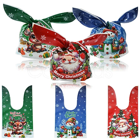 60Pcs 3 Colors Christmas Theme Rabbit Shaped Candy Plastic Bags ABAG-FS0001-05-1