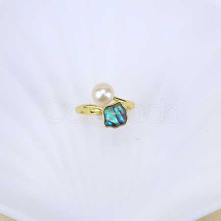 Natural Freshwater Pearl with Natural Shell Cuff Rings WGACE42-11-1