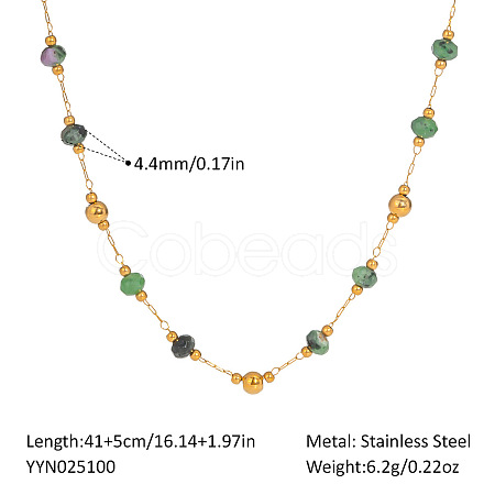 Colorful Natural Ruby in Zoisite Faceted Rondelle & Stainless Steel Handmade Link Chain Necklaces ZX3080-2-1