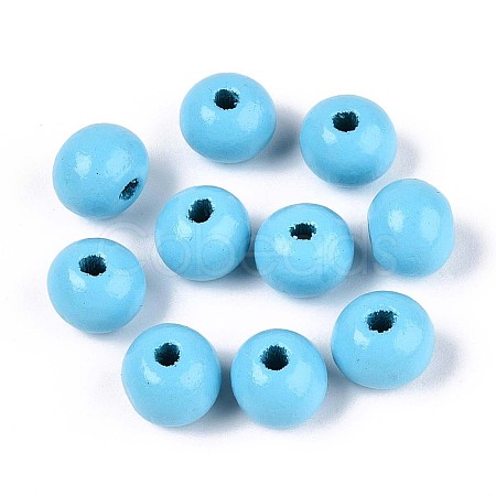 Spray Painted Round Natural Schima Wood Beads WOOD-A018-8mm-09-1
