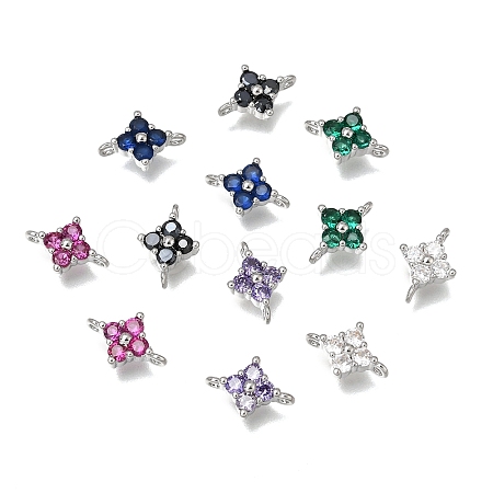 Brass Pave Cubic Zirconia Flower Links Connector Charms KK-K427-04P-1