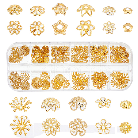 240Pcs 12 Style Brass Bead Caps KK-SC0003-35-1