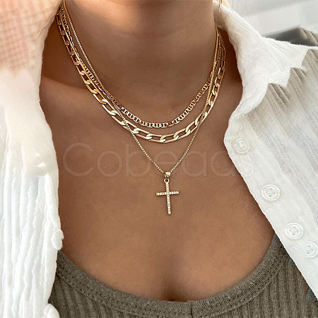 Alloy Crystal Crystal Rhinestone Cross Pendant 3-
Layer Necklaces for Women FS-WG64AC3-01-1