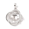 925 Sterling Silver Peg Bail Pendants, with Cubic Zirconia, Hollow Flower Charm, for Half Drilled Beads, Real Platinum Plated, 21x17.5x3.5mm, Hole: 3mm, Pin: 1mm