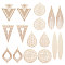 Unicraftale 32Pcs 8 Style Rack Plating Brass Filigree Big Pendants, Long-Lasting Plated, Triangle & Teardrop & Rhombus & Triangle, Light Gold, 30~61x11~32.5x0.3~0.4mm, Hole: 1~1.8mm, 4pcs/style