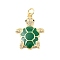 Rack Plating Brass Micro Pave Cubic Zirconia Pendants, with Enamel & Jump Ring, Cadmium Free & Lead Free, Long-Lasting Plated, Real 18K Gold Plated, Sea Turtle Charm, Green, 22.5x17x3mm, Hole: 3.2mm