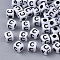 White Opaque Acrylic Beads, Horizontal Hole, Cube with Black Alphabet, Letter.C, 4~5x4~5x4~5mm, Hole: 1.8mm, about 255~260pcs/20g