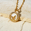 Brass Clear Cubic Zirconia Flat Round Butterfly Pendant Dapped Chain Necklaces for Women WA9125-4