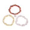3Pcs 3 Styles Natural Rose Quartz & Citrine & Red Agate Chips Stretch Bracelets Sets BJEW-JB11076-03-4