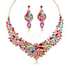 Flower Alloy Rhinestone Pendant Necklaces & Stud Dangle Earrings Sets WG73580-01-2