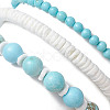 3Pcs 3 Styles Summer Beach Turtle Dyed Synthetic Turquoise & Shell Bead Bracelet Sets BJEW-JB10313-3