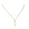 Natural Baroque Keshi Pearl Rectangle Pendant 304 Stainless Steel Cable Chain Necklaces for Women NJEW-JN06115-3