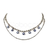 Alloy Enamel Blye Evil Eye Pendant Faceted Round Natural Labradorite Beaded 304 Stainless Steel Satellite Chain Double Layer Necklaces NJEW-JN06542-2