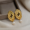 304 Stainless Steel Freshwater Pearl Dangle Stud Earrings for Women EE7584-3