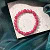 Natural Dyed & Heated  Chalcedony Imitation Rhodochrosite Beaded Stretch Bracelets for Women Men BJEW-F483-05-1-1