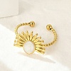 Flower 304 Stainless Steel Enamel Open Cuff Rings for Women RJEW-G338-15G-01-1