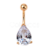 Real 18K Gold Plated Teardrop Brass Cubic Zirconia Navel Ring Navel Ring Belly Rings AJEW-EE0001-13B-1