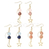 3 Pairs Gemstone Moon & Star Dangle Earrings EJEW-JE06707-3