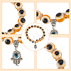 6Pcs 6 Colors Evil Eye Resin Beaded Stretch Bracelets Set with Hamsa Hand Charms BJEW-AN0001-66-3
