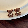 British Style Cartoon Bow Plush Bear Stud Earrings LS-TT1942-1-1