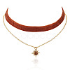 Alloy Resin Sun Pendant Single Face Dark Red Velvet Ribbon & Brass Chain Double Layered Choker Necklaces NJEW-TAC0039-2