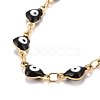 Enamel Heart with Evil Eye Link Chains Bracelet BJEW-P271-07G-03-2