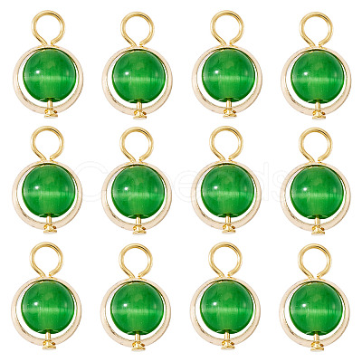 12Pcs Brass & Glass Imitation Cat Eye Round Charms PALLOY-TAC0237-03-1