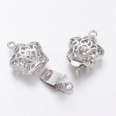 Platinum Plated Filigree Star Brass Box Clasps X-KK-F0182-P-NF-1