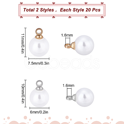 SUNNYCLUE 40Pcs 2 Style ABS Plastic Imitation Pearl Charms KK-SC0002-90-1