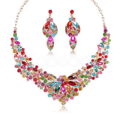 Flower Alloy Rhinestone Pendant Necklaces & Stud Dangle Earrings Sets WG73580-01-1