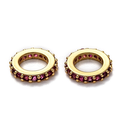 Brass Micro Pave Cubic Zirconia Rondelle European Beads KK-B028-18G-1