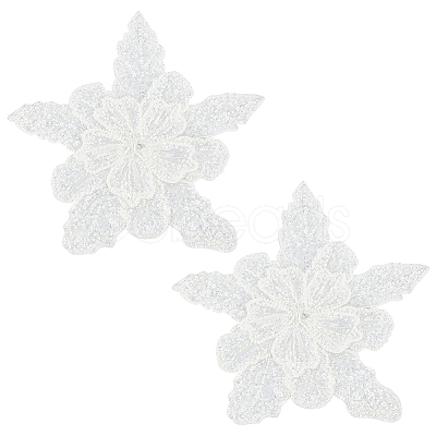 Flower Multi-Layer Polyester & Sequin Embroidery Appliques PATC-WH0010-35-1