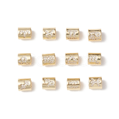 Brass Micro Pave Cubic Zirconia Column European Beads KK-F835-18-G-1