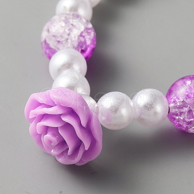 Cute Plastic Charm Stretch Bracelet with Imitation Pearl Beaded for Women BJEW-TAC0009-01A-1