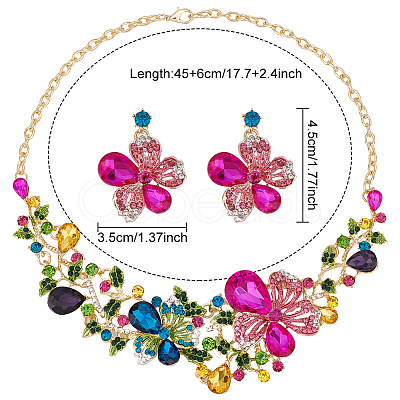 ANATTASOUL Colorful Rhinestone Flower of Life Pendant Necklace & Dangle Stud Earrings SJEW-AN0001-12-1