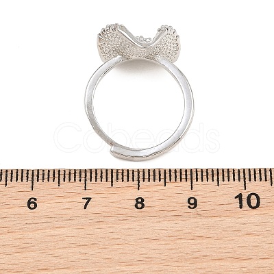 Flower Brass Micro Pave Cubic Zirconia & Enamel Cuff Ring Settings KK-CBAC351-06P-01-1