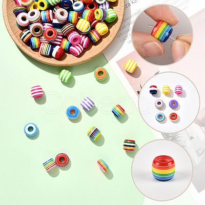 200Pcs 2 Styles Opaque Stripe Resin European Beads RESI-SP0001-42-1