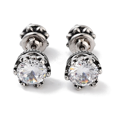 Crown 316 Surgical Stainless Steel Pave Clear Cubic Zirconia Ear False Plugs for Women Men EJEW-Z050-44B-AS-1