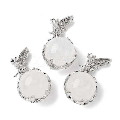 Natural Quartz Crystal Round Pendants G-G207-01P-08-1