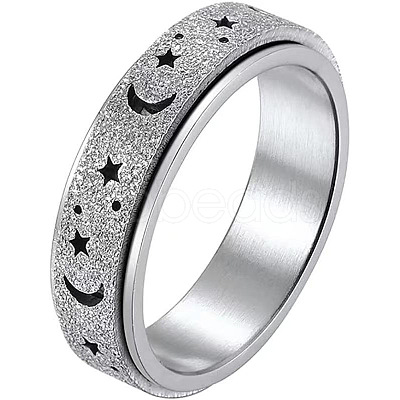Non-Tarnish 201 Stainless Steel Moon and Star Rotatable Finger Ring MOST-PW0001-005I-05-1