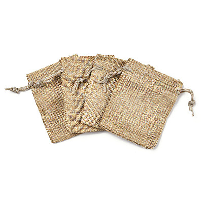 Polyester Imitation Burlap Packing Pouches Drawstring Bags X-ABAG-R005-9x7-15-1