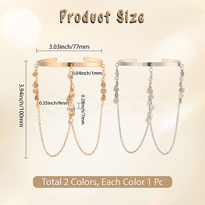 2Pcs 2 Colors Bohemia Style Tassel Alloy Upper Arm Open Cuff Bangles for Women BJEW-CY0001-03A-1