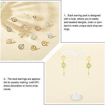 40Pcs 4 Colors 201 Stainless Steel Stud Earring Findings STAS-DC0009-82-1